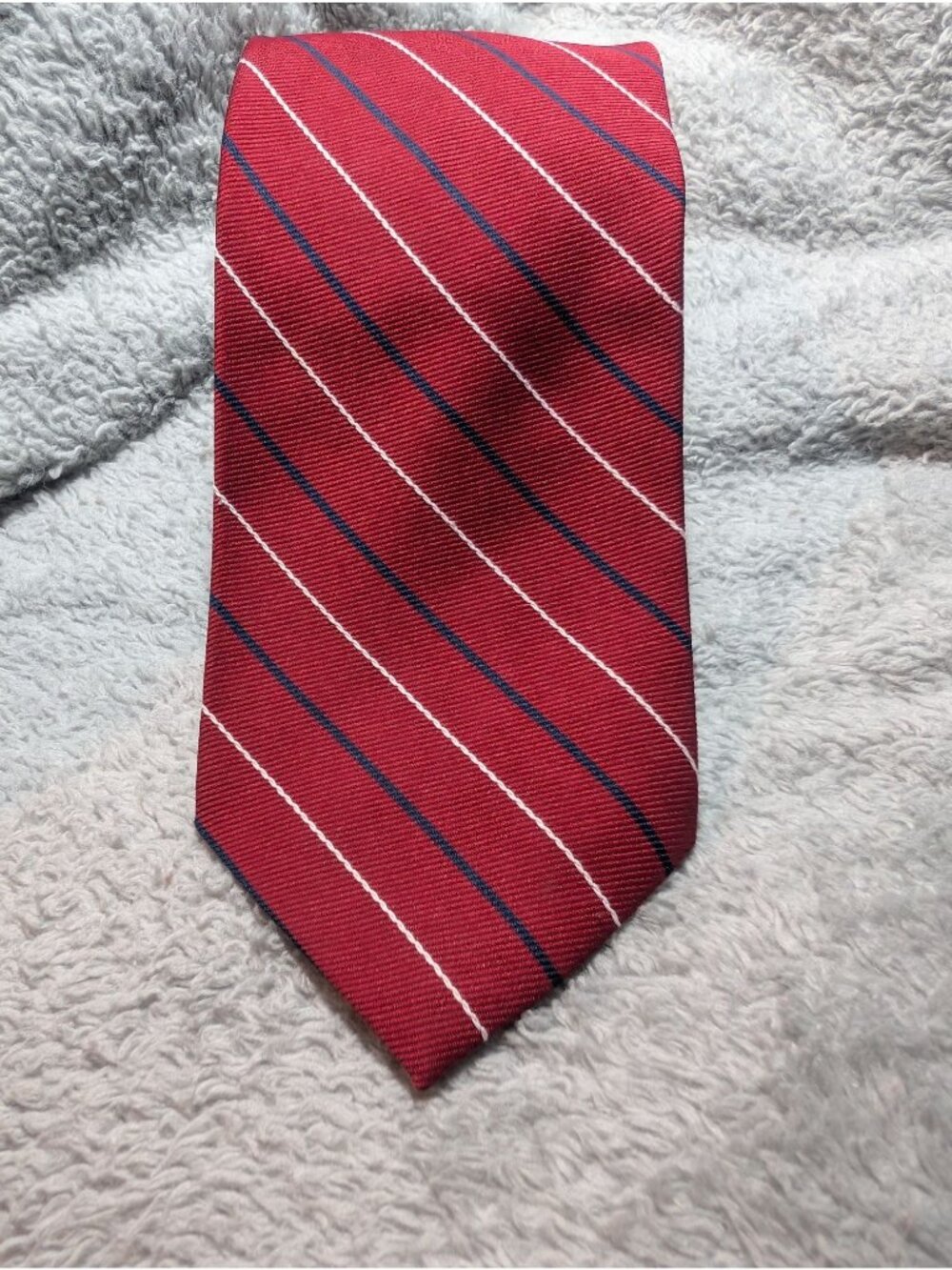 Red Striped Ketch Polyester Mens Neck Tie With White & Blue Accents